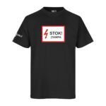 Marškinėliai su užrašu "Stok, Įtampa"