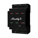 Shelly Pro 3 išmanus 3 kanalų relinis modulis, montuojamas ant DIN bėgelio, tinkantis 3 fazių sistemoms